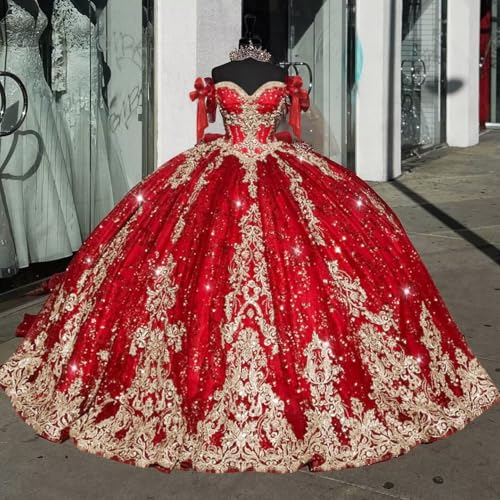 XYAYE Gorgeous Off Shoulder Quinceanera Dresses with Bow Puffy Gold Lace Sweet 16 Dress Beaded Vestidos de Quinceañeras3