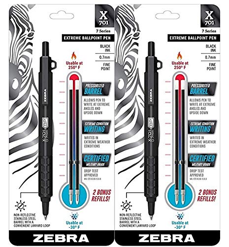 Zebra X-701 stylo bille rétractable 0.7mm noir mat 29811 pack de 2