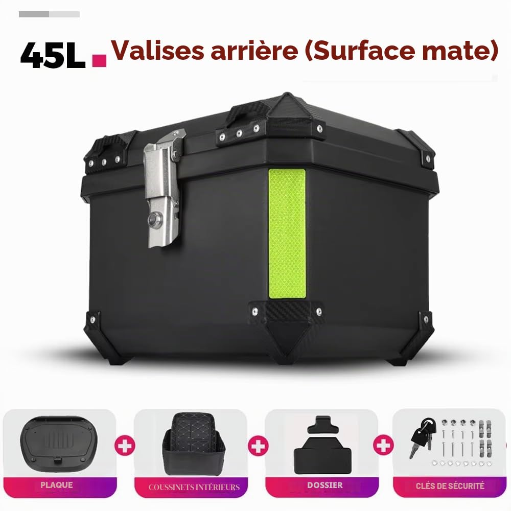 JOPWUE Coffre arrière de moto universel 45 L/57 L, étanche, anti-poussière et antivol, avec serrure de sécurité (45 l)