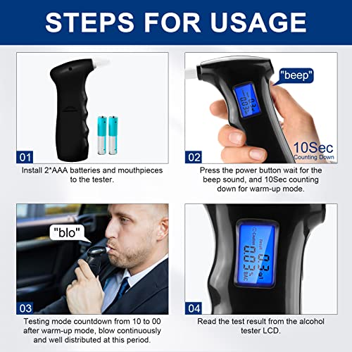 Breathalyzer - Upgrade Breathalyzer To Test Alcohol For Personal Use - High Accuracy Alcohol Tester With 5 Mouthpieces | Quick Response | Led Display #TOP5