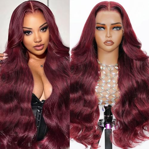 DOLLY PRETTY 30 Inch 13x6 99j Burgundy Wig Human Hair