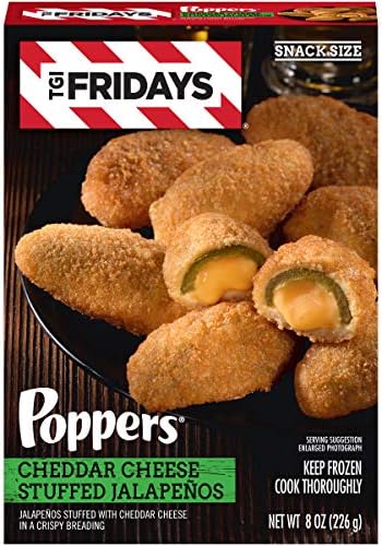 TGI Fridays Frozen Appetizers Cheddar Cheese Stuffed Jalapeno Poppers, 8 oz. Box