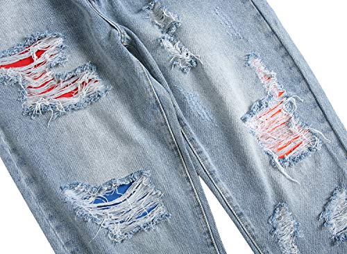 Men Ripped Jeans, Slim Fit Straight Leg, Denim Pants with Holes4