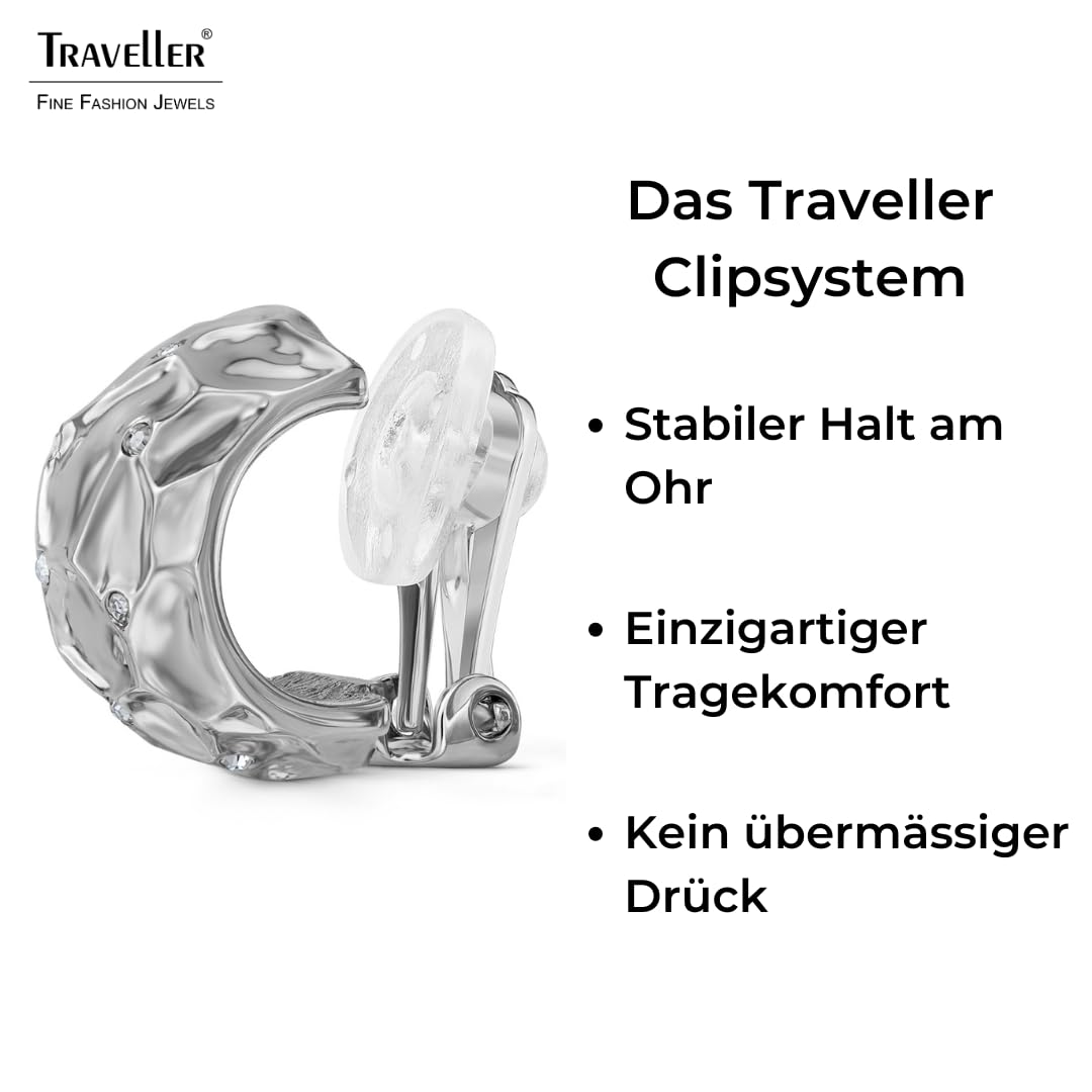 Traveller Ohrclips - Damen - Silberfarben - Kristalle - Wabenstruktur - Platiniert - 20x10mm - 157823