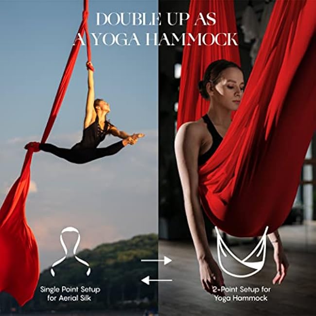 Aerial Silks Yoga Swing Kit 11 Yards | Durable for Home Gymnastics Acrobatic Flying Yoga | Tricot Fabric with Hardware, Swivel & Guide(Rigging Point Up to 18ft)