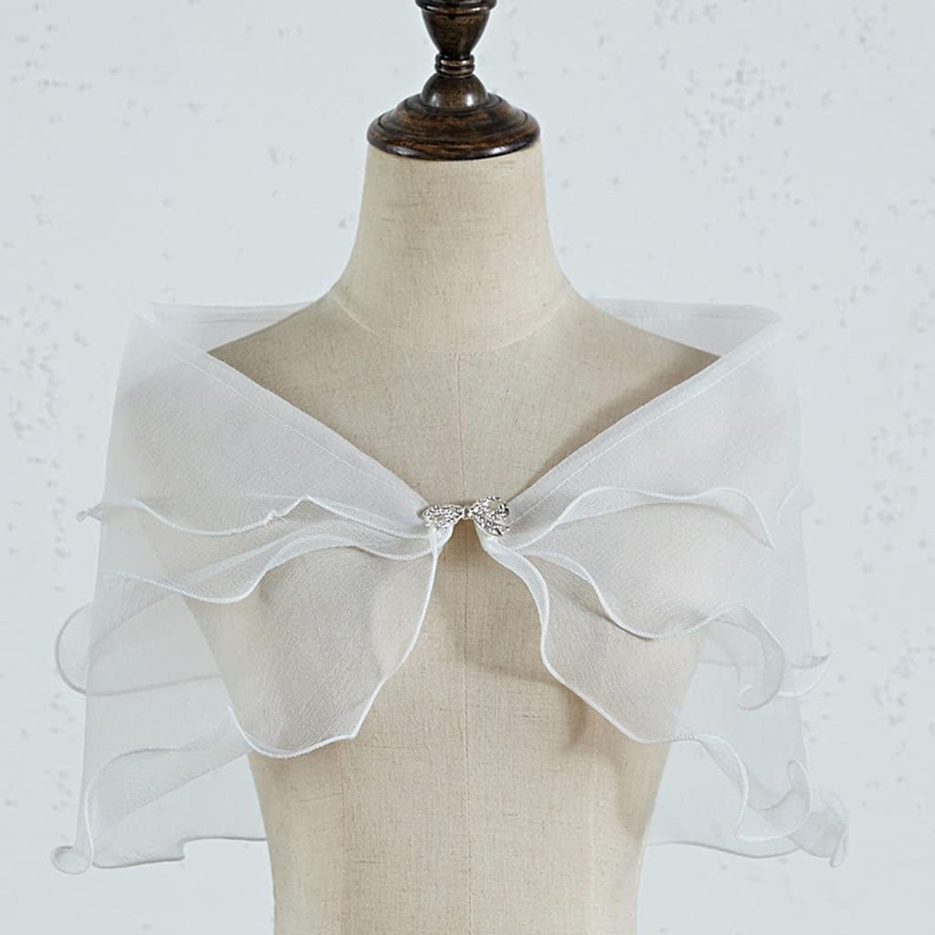 Women Layered Gauze Shawl Shrug For Rhinestone Buckle Wedding
