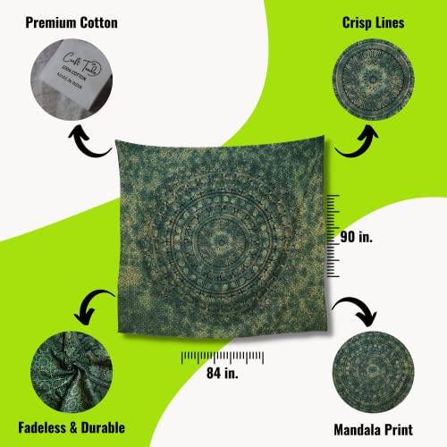 Image of Craft Trade 84x90 Inches Dark Green Cotton Mandala Ombre Wall Hanging Tapestry