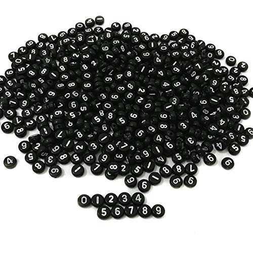 Image of Amaney 500pcs Black Acrylic Number Beads 7x4mm Mixed Number Beads Acrylic Plastic Round Shape Loose Beads