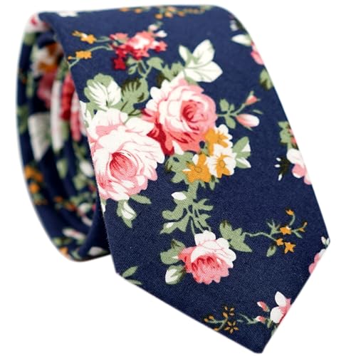 Image of BELLUNO Men's Cotton Floral Skinny Tie, 2.5 inch Width, with Gift Box