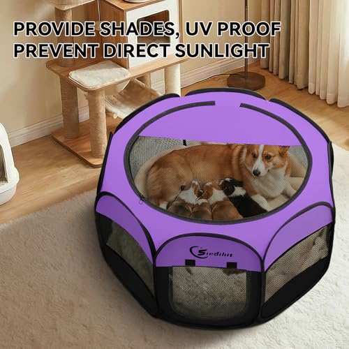 Image of Siedihit Dog Playpen, Puppy Pet Playpen, Dog Crate Tent Cage Indoor /Outdoor, Portable Pop Up Dogs Kennel Playpen with Carrying Case for Dogs /Cats /Rabbits, Purple, Medium
