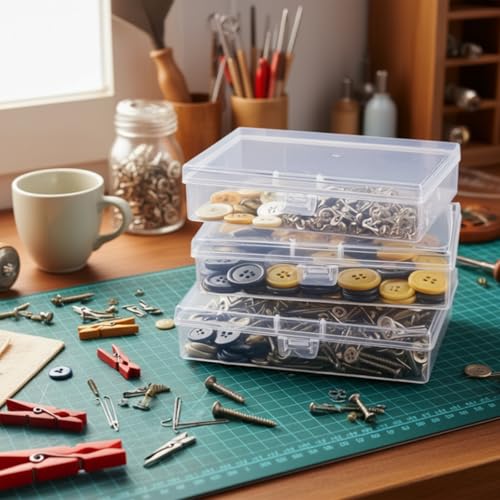 Image of Goodma 8 Pieces Rectangular Clear Plastic Organizer Box, 135 x 80 x 30 mm | 135 x 80 x 30 mm, Hinged Lids, For Small Items, Craft Projects