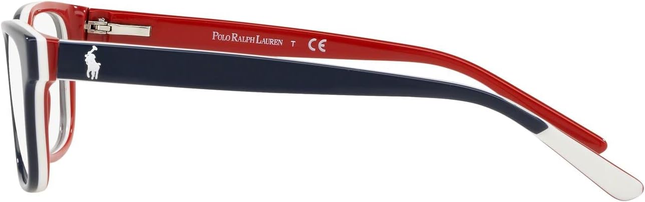 Polo Ralph Lauren Kids' PP8534 Rectangular Prescription Eyewear Frames, Shiny Navy Blue On White/Red/Demo Lens, 48 mm image 4 of 7 B07FF3GHKM