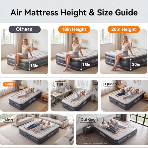 Image of OlarHike 20 inch H Twin Air Mattress with Built in Pump,Inflatable Bed, 400lb
