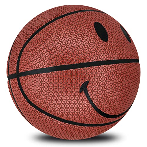 スマイリーバスケットボール 標準サイズ5および7 吸湿性と耐摩耗性のあるソフトPUレザー 屋内外のトレーニングや競技に適しており 6歳以上のバスケットボールが好きな人に最適です。