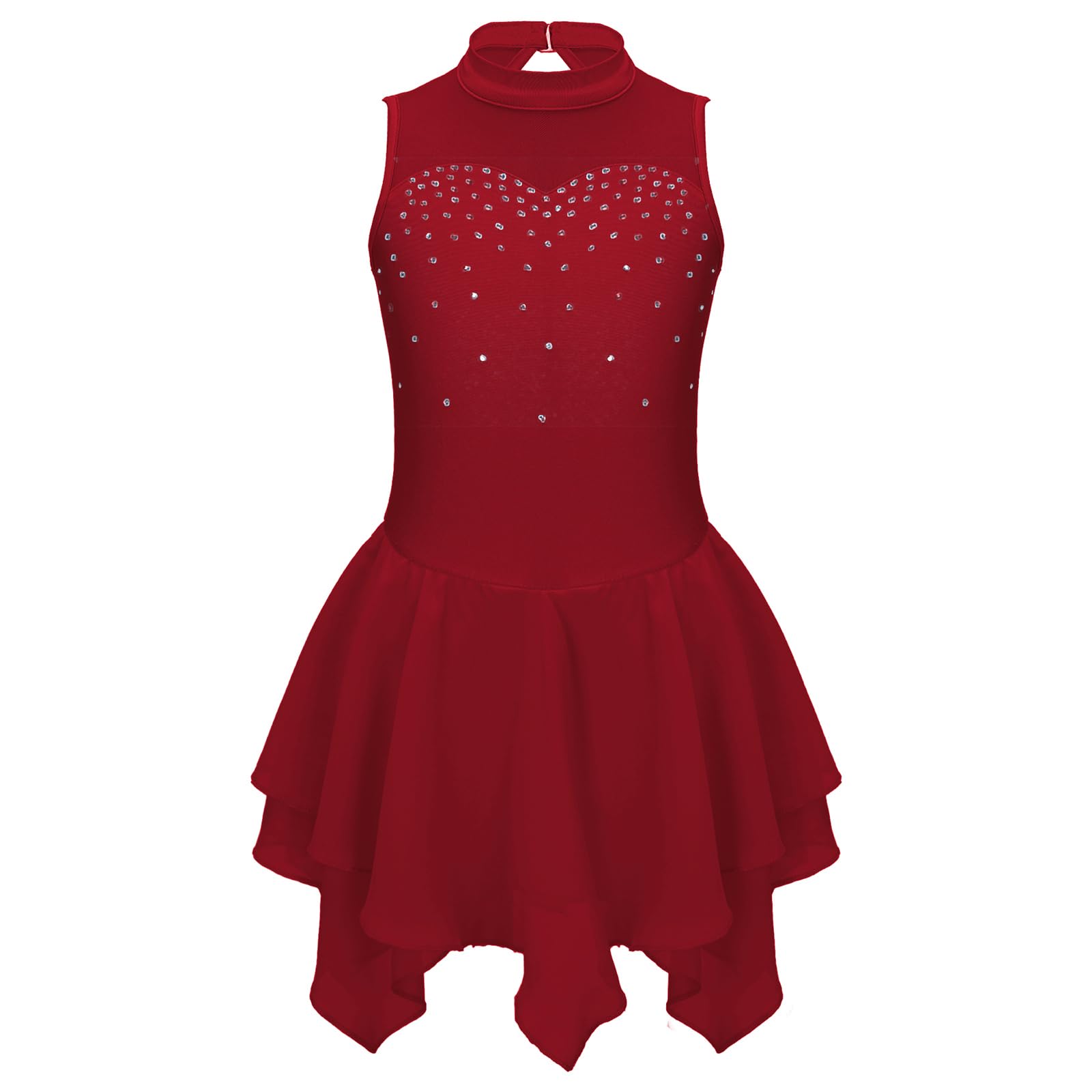Robe de Patinage Artistique Strass Justaucorps Gymnastique Danse Leotard Ballet Costume Fille 4-16 Ans