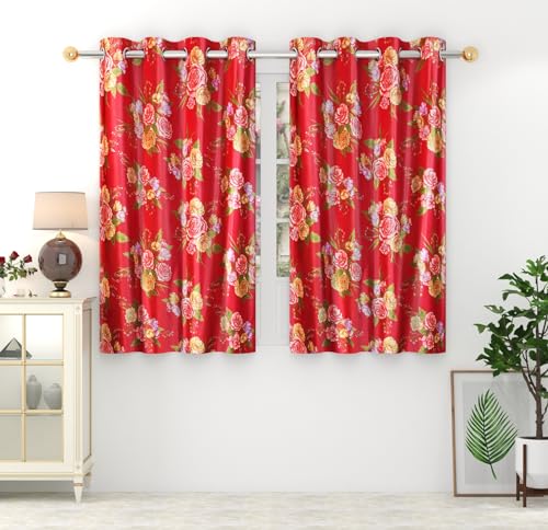 Image of Homefab India Eyelet Polyester Floral Window Curtain - 5 ft, Maroon - 1 Piece