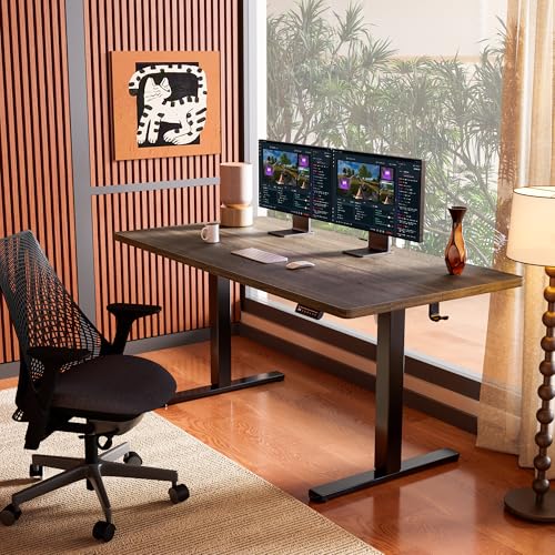 Image of ErGear Height Adjustable Electric Standing Desk, 63 x 28 Inches Sit Stand up Desk, Memory Computer Home Office Desk, Dark Walnut