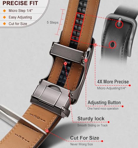 BULLIANT Men Belt 2Pack Ratchet Belt Adjustable For Gift Men Dress Jeans Casual Pants 1 3/8-Cut For Fit3