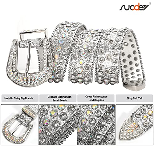 Image of SUOSDEY Women Men Rhinestone Belt Unisex Sequin Strap Bling Crystal Western Studs Glitter Luxury Belt for Jeans Pants Dress