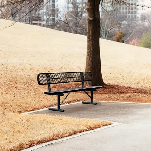 Image of 8 FT Heavy Duty Metal Park Bench for Outside, Black Bench with Backrest,4-6 Person Seat, Outdoor Commercial Metal Mesh Benches for Shopping Mall, Lawn, Park, Deck, Garden, Patio, Porch