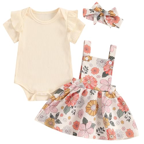 Image of Mubineo Baby Girl Clothes Summer Cute Skirt Outfits Short Sleeve Romper Floral Overall Skirt Dress Infant Newborn Outfit