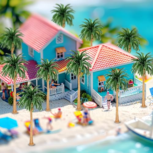 10 unidades modelo de palmeras de coco, paisaje modelo de árbol, diseño de selva tropical de plástico palmera diorama paisaje, modelo verde palmeras de coco, para bricolaje paisaje verde natural 【13