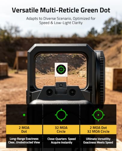 CVLIFE WildHawk Enclosed Multi-Reticle Green Dot Sight for RMS RMSc Cut | Auto-Brightness, 2 MOA Dot & Circle, Motion Awake, 3500G Shockproof, Compact Carry Optics, Adapter for MOS/RMR/Picatinny - image 3