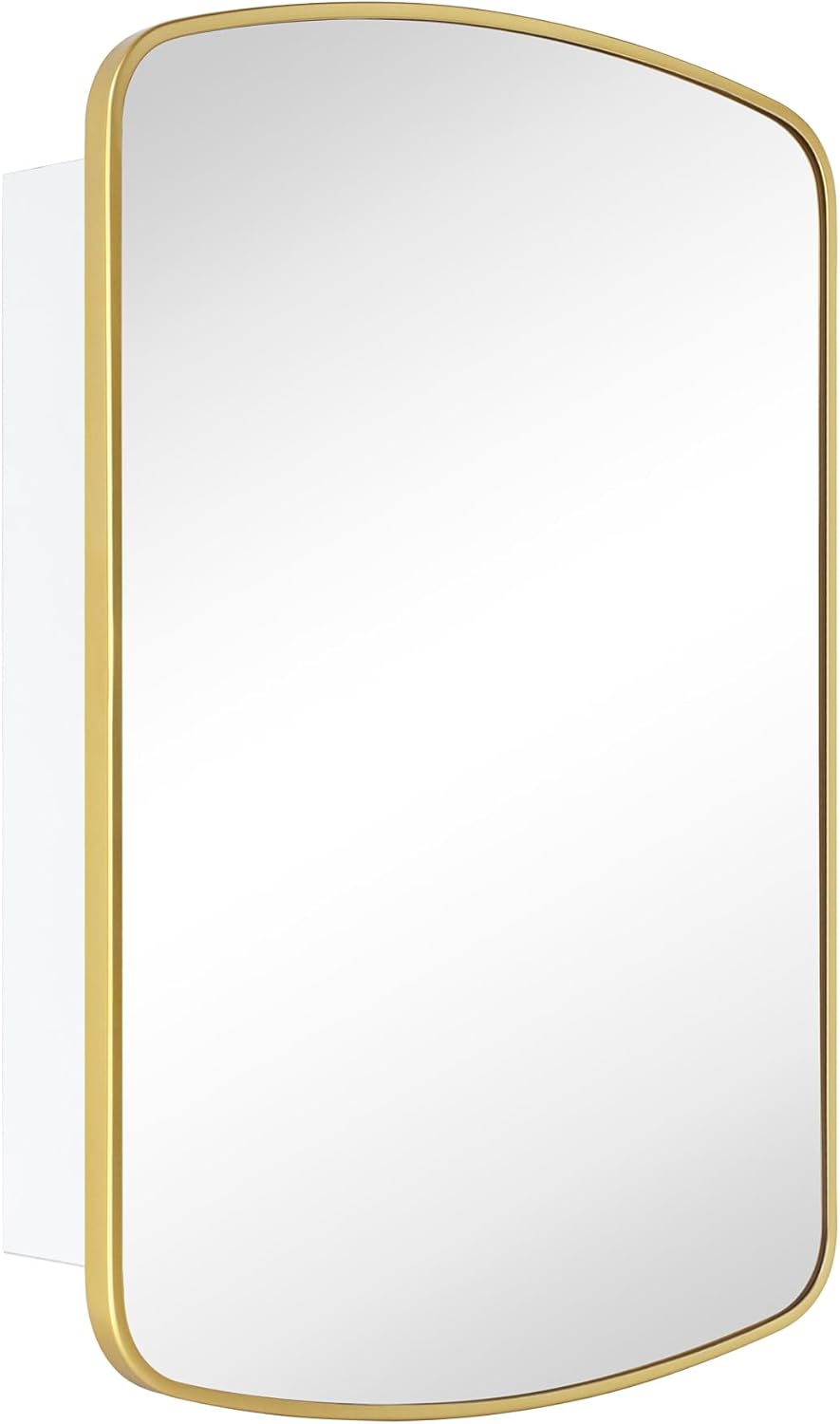 Brushed Gold Arched Recessed and Surface Mount Bathroom Medicine Cabinet with Mirror Metal Framed Rectangular Bathroom Cabinet with 3 Tempered Glass Adjustable Shelves 18x27''