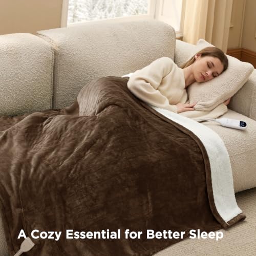 Image of Bedsure Heated Blanket Throw XL, Soft Electric Blanket with Preheat, Brown