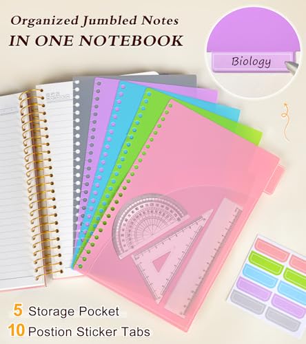 Cahier à spirales rose à couverture rigide avec pochettes amovibles pour femme - 4