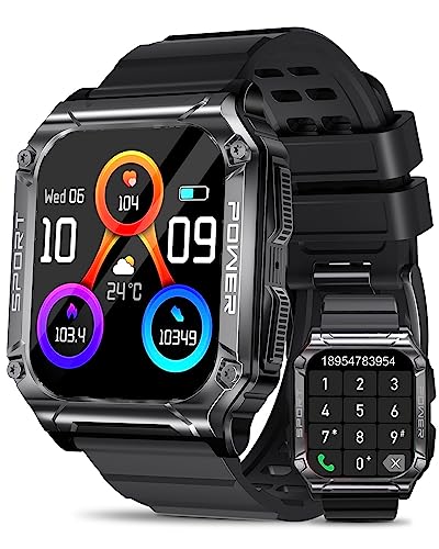 Military Smart Watch, 5ATM Waterproof Smart Watches for Men (Call Receive/Dial), 1.96'' HD Tactical Outdoor Smart Watch with Heart Rate Monitor, 133 Sports Modes Fitness Tracker for iPhone Android