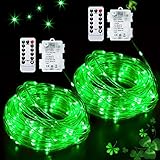 JMEXSUSS Green Rope Lights Battery Operated String Lights - 2 Pack Total 200LED 66ft Remote 8 Modes Indoor Outdoor Waterproof, Battery Powered Green Lights for Patio St Patricks Day Decorations