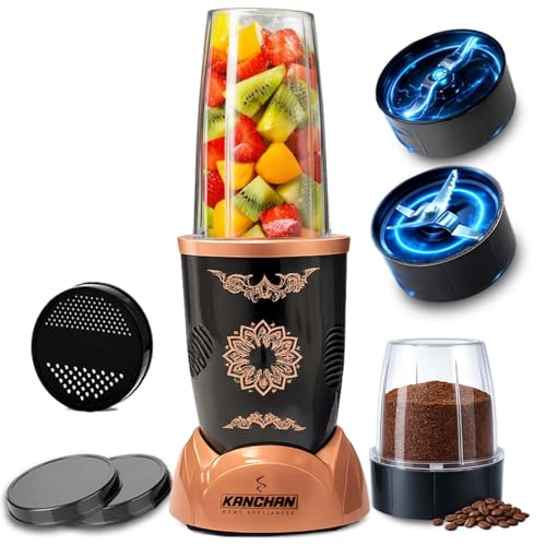 Image of Kanchan Nutri-Blend Mixer Grinder 450 Watt | Blender for Smoothie Juice Puree Masala Chutney, Unbreakable Jars (500ml & 300ml) -SS Blades for Grind & Blend (Copper, 2 Jar)