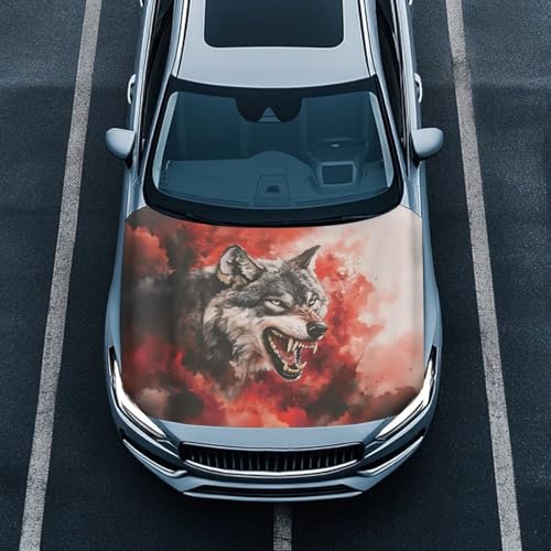 Image of Car Hood Cover Protector Stretchable 59x39 Inches Wolf Car Hood Wraps Vehicles Banner Outdoor Decorations for Compact Sedans SUV Trucks