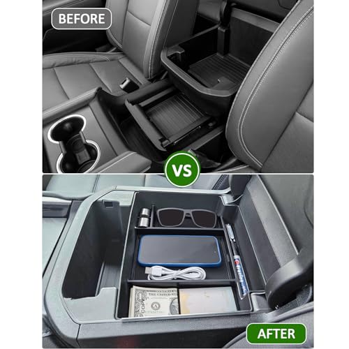 Image of TOPINSTALL Power-Sliding Console Tray Compatible with 2021-2026 Chevy Tahoe /Suburban /GMC Yukon Accessories, Full-Size Armrest Organizer Black (Not for Standard Console with Charging Socket!)