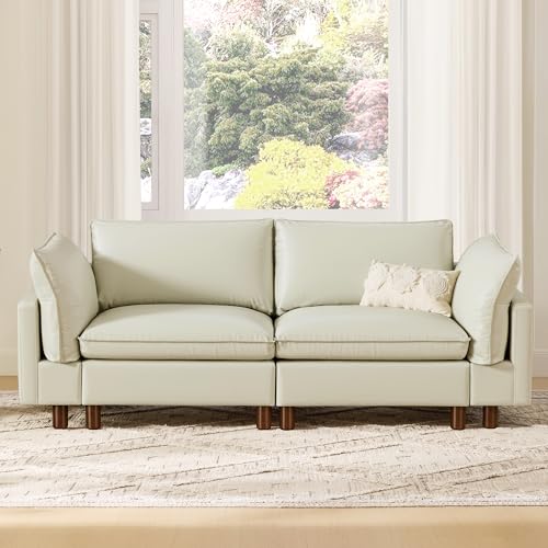 Image of CHITA 92 inch Leather Super Large Sectional Couches for Living Room, Modular Sofa, Premium Genuine Leather Sofa, Down Filled, High Density Foam, Real Leather in Cream, 2 Seater Loveseat