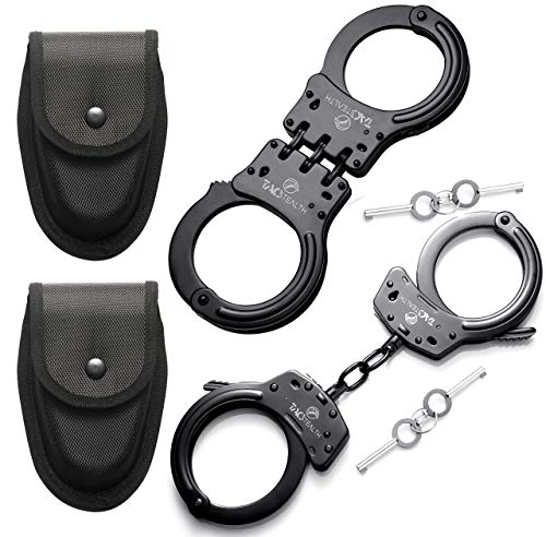 TacStealth Black Edition Bundle | Double Lock Real Steel Chain and Hinged Handcuffs with Four Keys & Two Handcuffs Cases | Heavy Duty Steal Professional Grade for Law Enforcement Officer