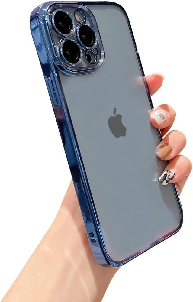 VONZEE Back Case Compatible with iPhone 13 Pro Max (6.7 inch), Luxury Electroplated TPU Soft Edge Bumper Case, Full Camera Protection & Shockproof Case Cover (Blue)