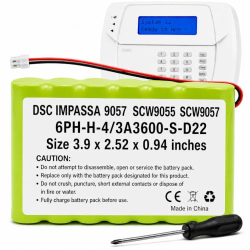 ADT DSC Impassa Replacement Battery 3700mAh for SCW9055 SCW9057 9057 Alarm Panel Replaces BH7236-SS 17000145 17000152 6PH-H-4/3A3600-S-D22 Tool Included (2 Pin Connector)