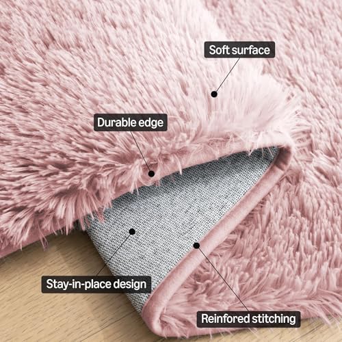 Tapete redondo esponjoso lavable 4' rosa miniatura 3