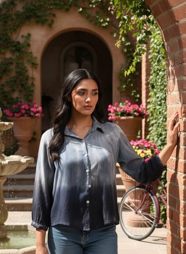 Image of Maaesa Women Handcrafted Tie & Dye Rayon Shirt | Casual & Office Wear | Relaxed Fit | Long Sleeve | Breathable & Lightweight Fabric