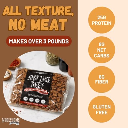 Textured Vegetable Protein, Vegan Meat Substitute, 100% Hexane Free, Made with #1 Graded Yellow Soybeans, 100% Vegan, Made in US, Imitation Beef, Gluten Free, Just Like Beef, Unflavored (3 Pack)