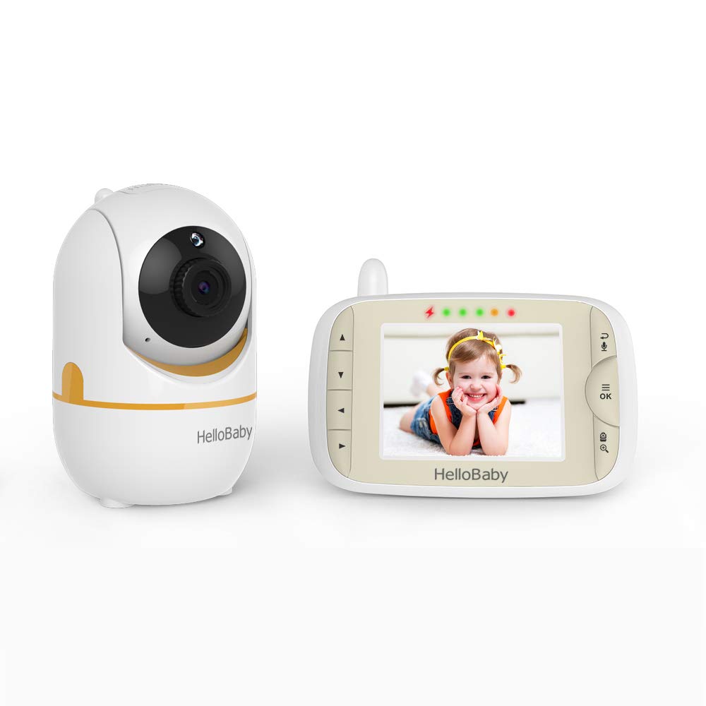HelloBaby Baby Monitor con telecamera,display da 3,2 pollici,baby monitor video e audio,telecamera per bambini Pan-Tilt-Zoom a distanza, visione notturna, funzione citofono,HB65