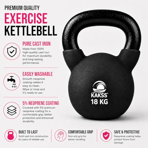 Image of Kakss Half Coating Neoprene Kettlebell (Black, 18 KG) (PROUDLY MADE IN INDIA)