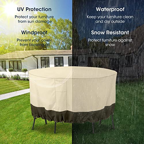 Patio Furniture Covers For Table Chairs Set, Outdoor Furniture Cover Waterproof, Uv Resistant Anti-Fading Cover Outdoor Table Cover Round, Beige And Olive, 72 Inch Diameter #TOP6