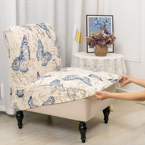 Iauddy Armless Accent Slipper Chair Cover Slipcover,Stretch Spandex Printed Removable Non-Slip Silp Cover For Accent Chair Without Arms For Living Dining Room(Beige/Butterfly) #TOP3