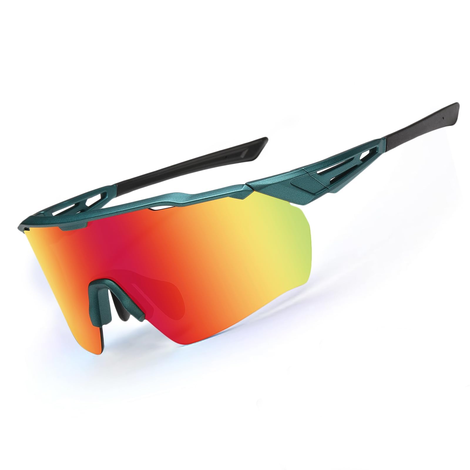 [DUCO] スポーツサングラス メンズ 偏光サングラス スポーツ用 UV400 紫外線カット 自転車／野球／テニス／運転／ランニング/釣り／ゴルフ/マラソン／スキー 0038 (グリーン-レッド)