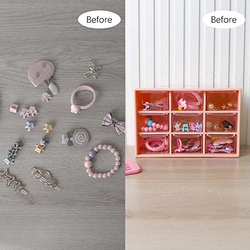 Small Storage Drawers, Desktop Art Craft Storage Box, Plastic Organiser with 9 Removable Drawers for Sewing, DIY Crafts, Art Supply, Office Supplies and Jewelry(Pink)