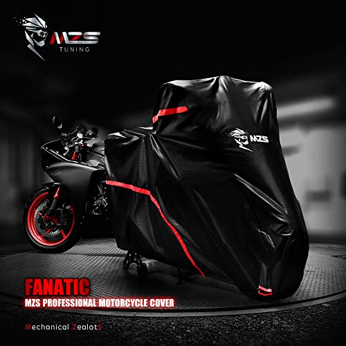 Image of MZS Motorcycle Cover - All Season Weather Outdoor Waterproof Protection fits up to 96 inch XL Compatible Sport Bikes Cruiser - Tear Scratch Wind Proof Sunblock Vents Night Reflective Buckle