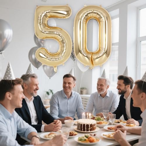 Image of Champagne Gold Large Number 50 Balloon, 40 Inch Light Gold Foil Helium Number Balloons, Giant Mylar Number 50 Balloons for 50 Years Old Birthday Party Anniversary Decorations (Champagne Gold 50)